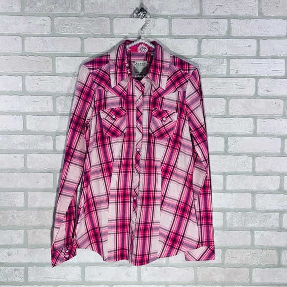 Roper NWOT Classic Pink Plaid Long Sleeve Pearl Snap Button Shirt Size M - Picture 2 of 7